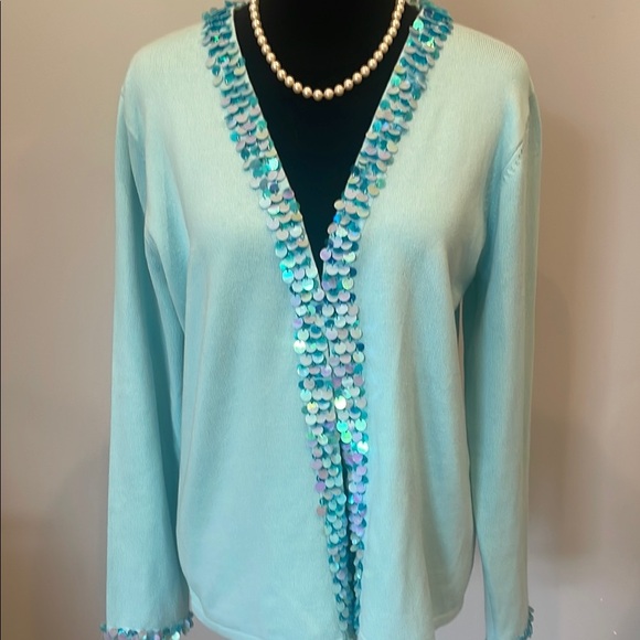 Aqua Cardigan with Sequin Trim - Picture 1 of 3
